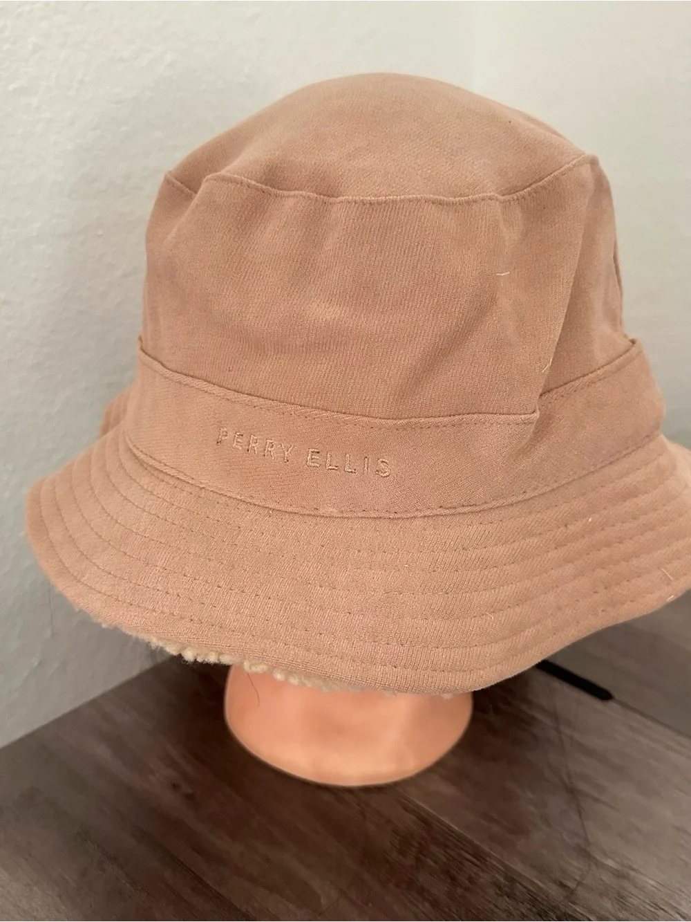 Perry Ellis Frayed-Edge Tan Bucket Hat one size